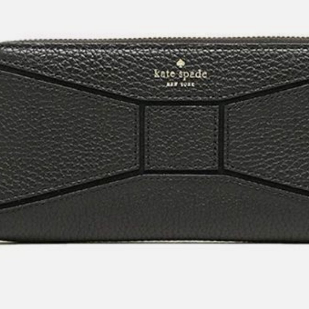 Black Elegance: Luxe Zip Around Neda Bridge Place Wallet with Bow Detail
